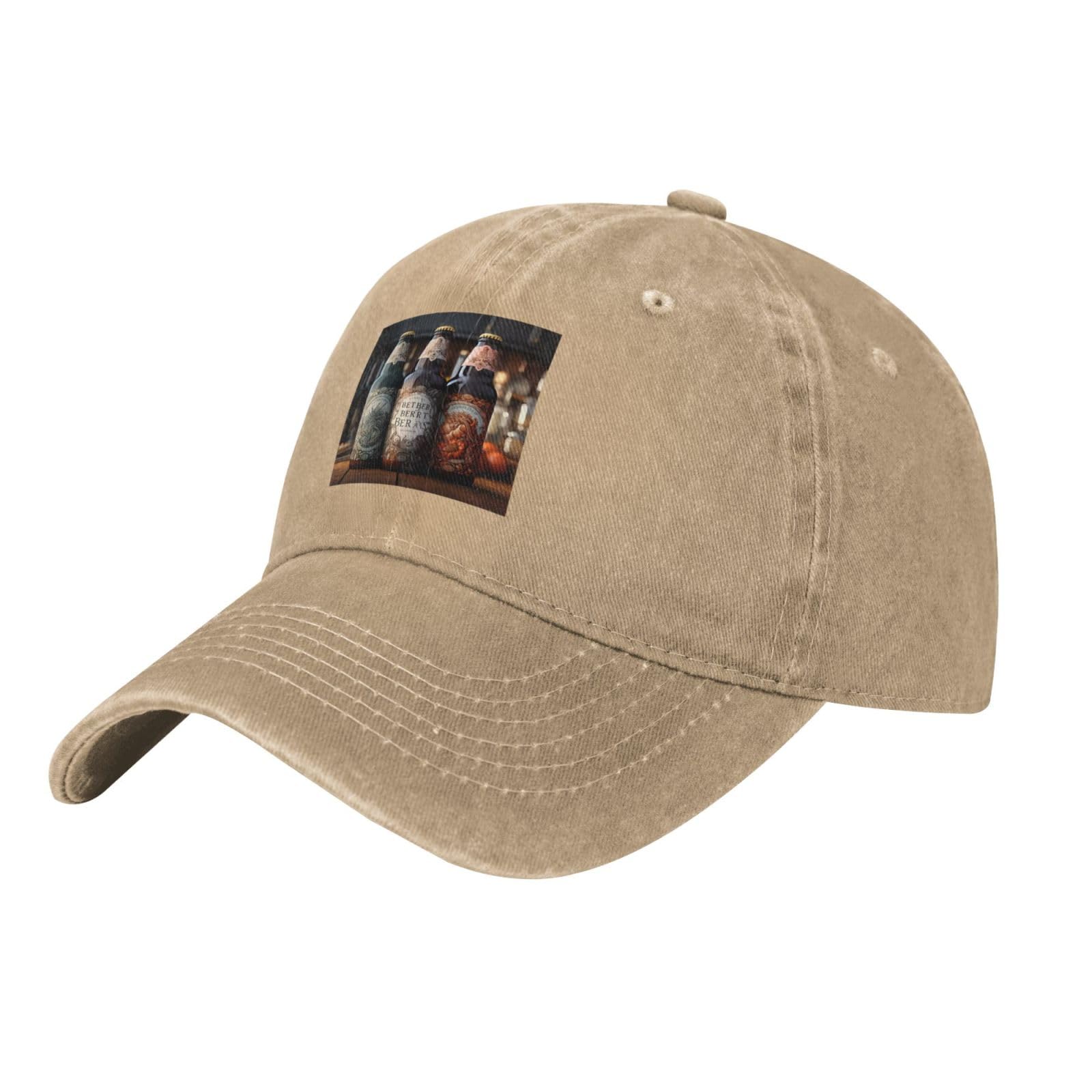 Black Baseball Cap 3 Beer Bottles Pattern Adjustable Cotton Hat for Men & Women Sports, Outdoor Activities, Travel