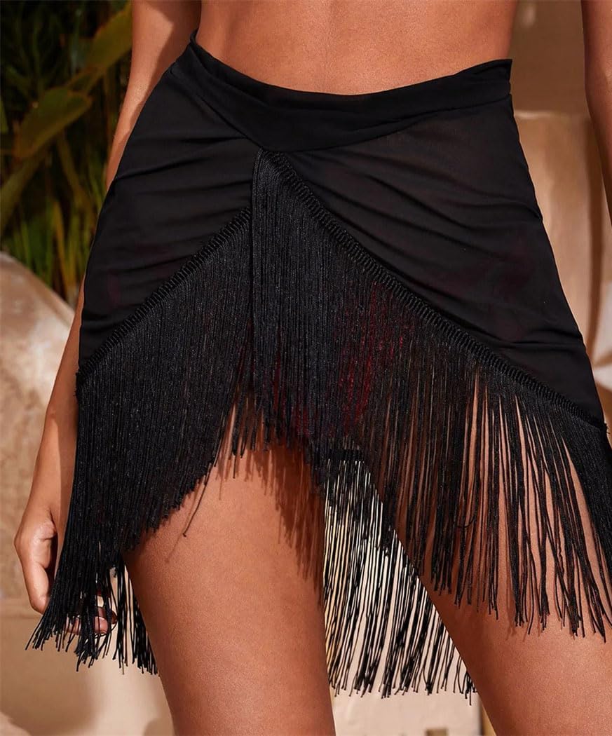 Womens Latin Dance Skirt Practice Wear Tassel Beachwear Skirt Professional Dance Skirts