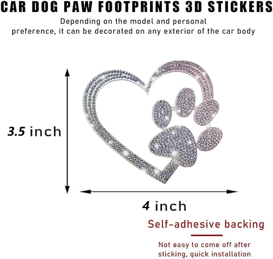 car Bling Stickers and Decals, Cars Walls Laptop Luggage Bling Rhinestone Stickers, Heart with Dog paw(4 X 3.5 Inch) (Love) - Image 2