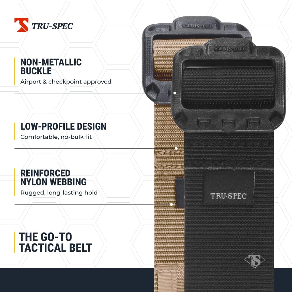 Tru-Spec Security Friendly Tactical Belt - Durable, Rip-Resistant Nylon Belts for Men and Women with Non-Metallic Buckle