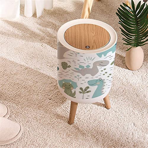 Image of Small Trash Can with Lid Dinosaur Baby boy Seamless Sweet Dino with Palm and Cactus Round Recycle Bin Press Top Dog Proof Wastebasket for Kitchen Bathroom Bedroom Office 7L /1.8 Gallon