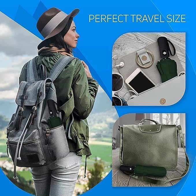 Image of Compact Travel Umbrella, Auto Open and Close, 9 Reinforced Fiberglass Ribs, Ergonomic Rubberised Handle