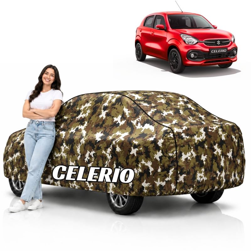 Image of Mind-Blowing 2026 100% Waterproof Celerio Car Cover | Polyester Car Body Cover for Rain & Sun | UV Protection, Dustproof, Scratch Resistant, Windproof, Heat Resistant, Custom Fit (Jungle)