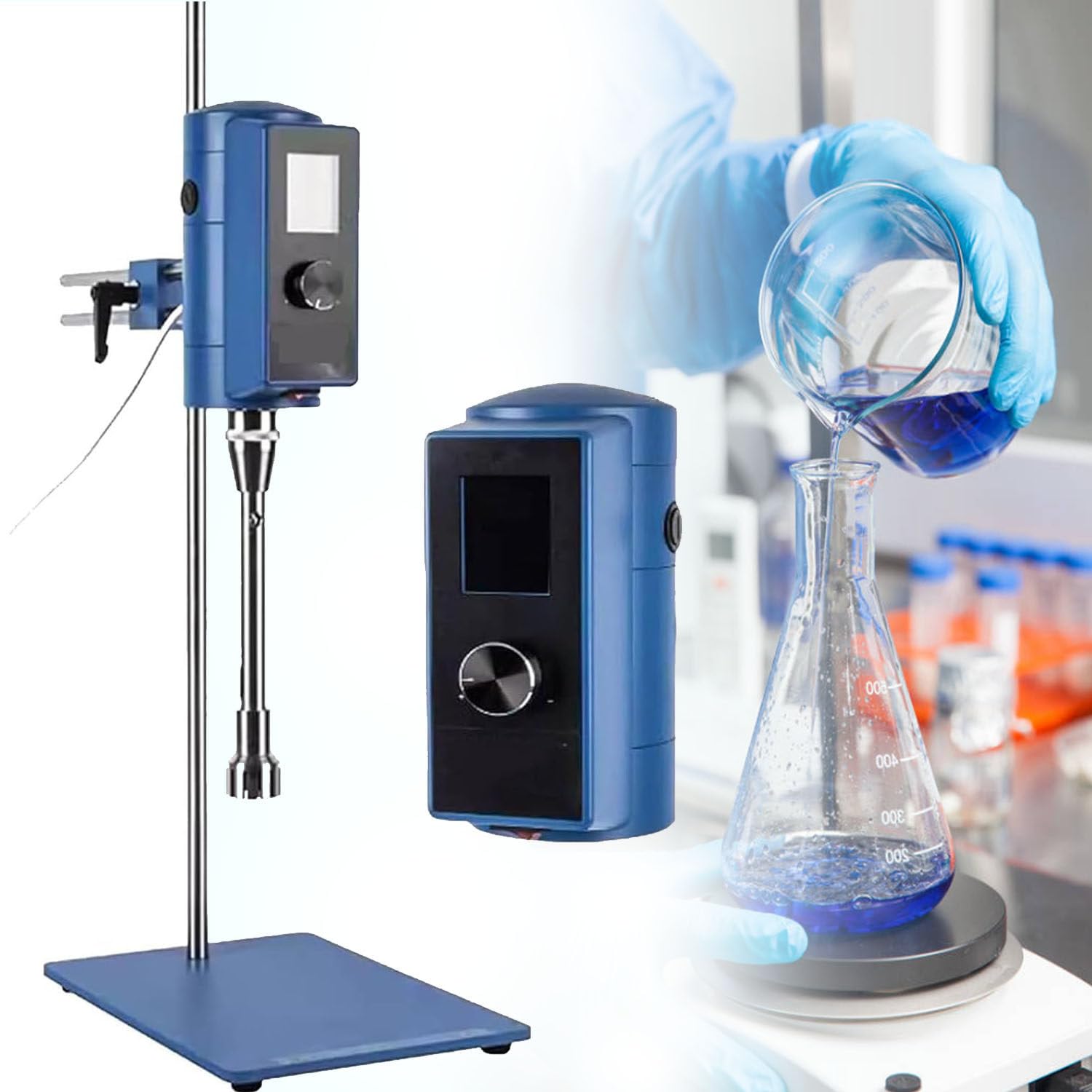 YANGYMM Homogenizer Lab Emulsifier Sonicator Processor Laboratory, Adjustable laboratory dispersing emulsifying high shear mixer, 2000-28000 rpm, LCD display with timer,28F