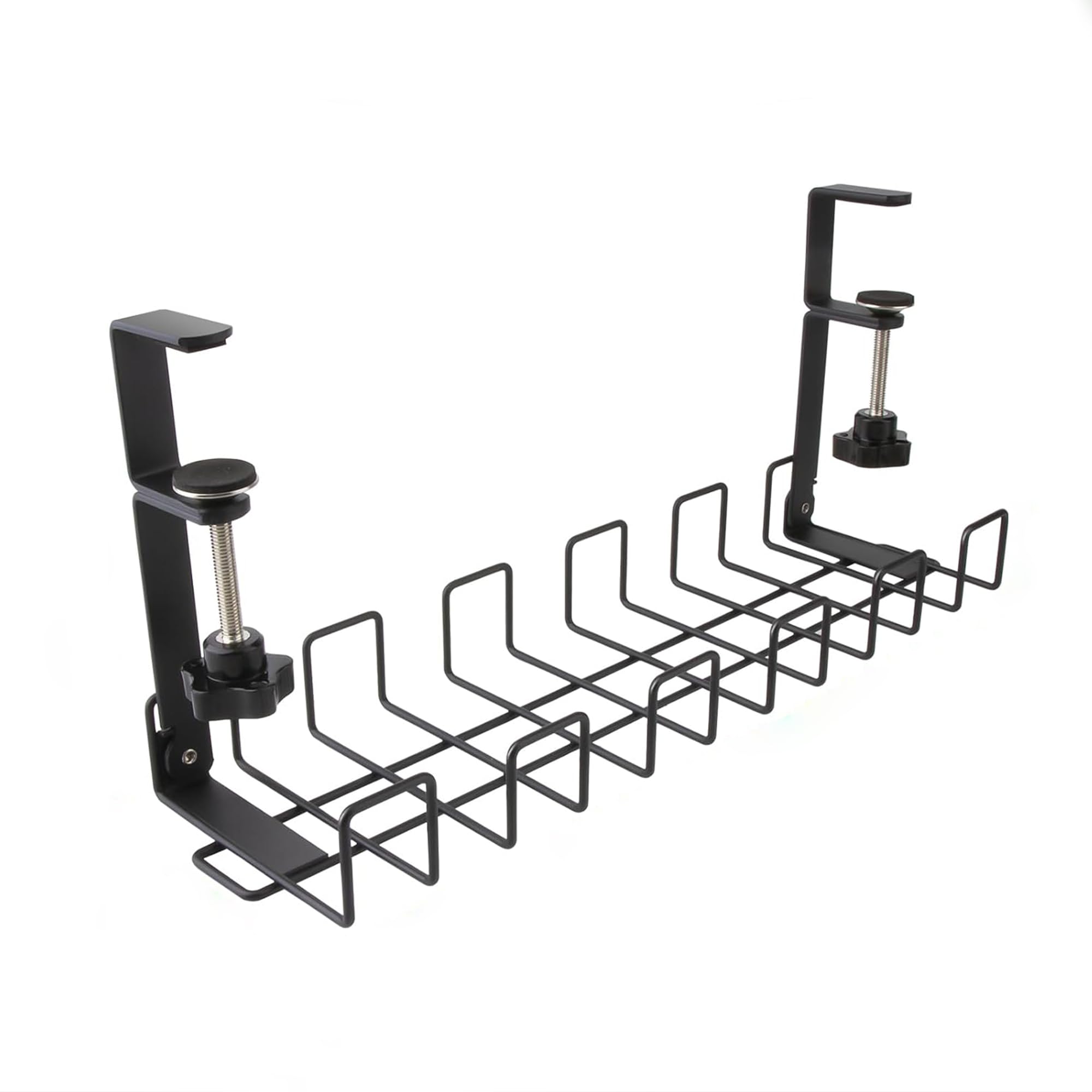 Kuber Industries Gestion des câbles sous table en fer pour fils électriques | Organisateur de câbles incassable pour bureau | Sans perçage – Avec pince – Noir