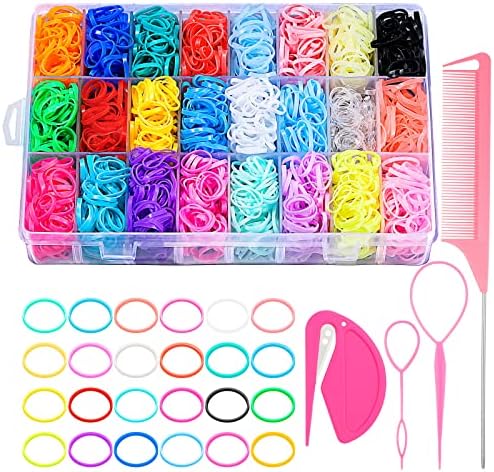 auroray 2000 Pcs Elastic Hair Rubber Bands for Girls, 24 Colors Small Girl Hair Ties Baby Hair Ties with Rubber Band Cutter Topsy Tail Hair Tools Hair Accessories for Toddler Baby Girl Hair