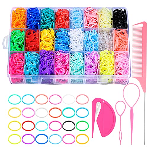 Auroray 2000 Pcs Elastic Hair Rubber Bands For Girls, 24 Colors Small Girl Hair Ties Baby Hair Ties With Rubber Band Cutter Topsy Tail Hair Tools Hair Accessories For Toddler Baby Girl Hair #TOP1