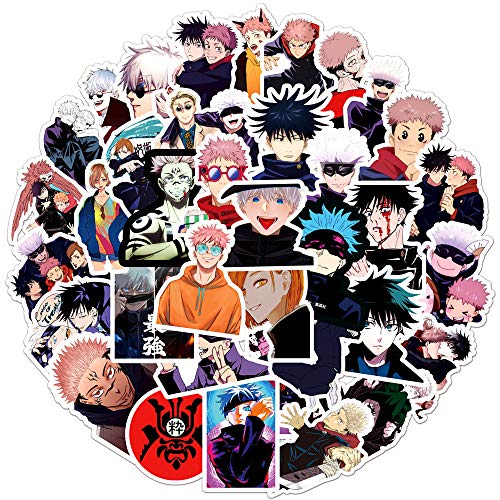 50pcs Anime Jujutsu Kaisen Stickers Pack Manga Character Sticker for Water Bottle Laptop Skateboard Journal, Waterproof Vinyl Cool Decals for Teens Adults Party Supplies