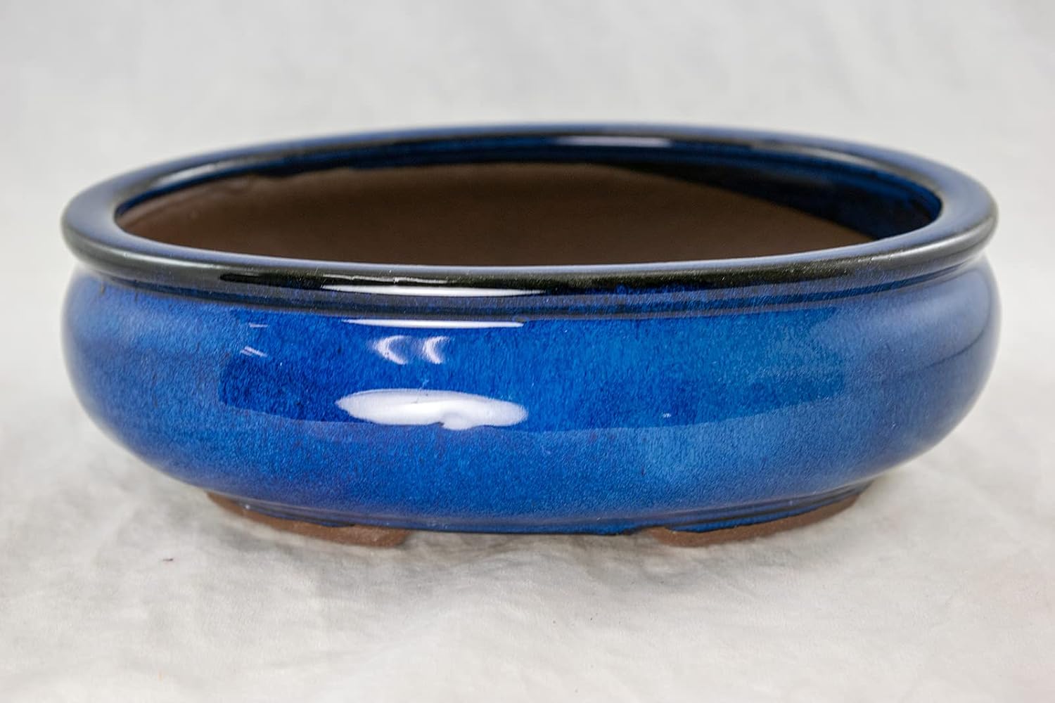 Oval Shohin Glazed Bonsai Pot, Cactus & Succulent Planter + Mesh 8"x 6.25"x 2.5" - Dark Blue Stain (638-8B)