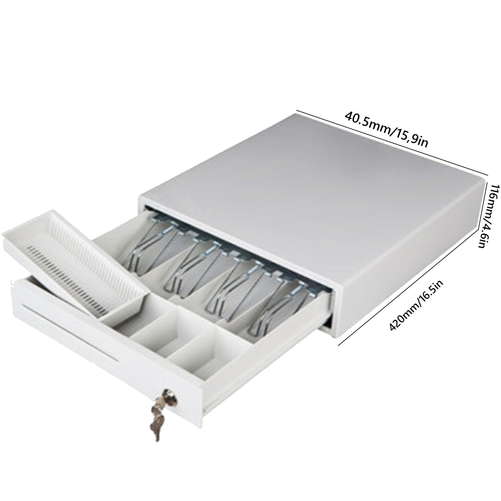Cassetto per banconote con operatore portamonete, manuale o automatico, 5 scomparti, 4 scomparti per monete, struttura in acciaio e plastica, per supermercati e vendita al dettaglio