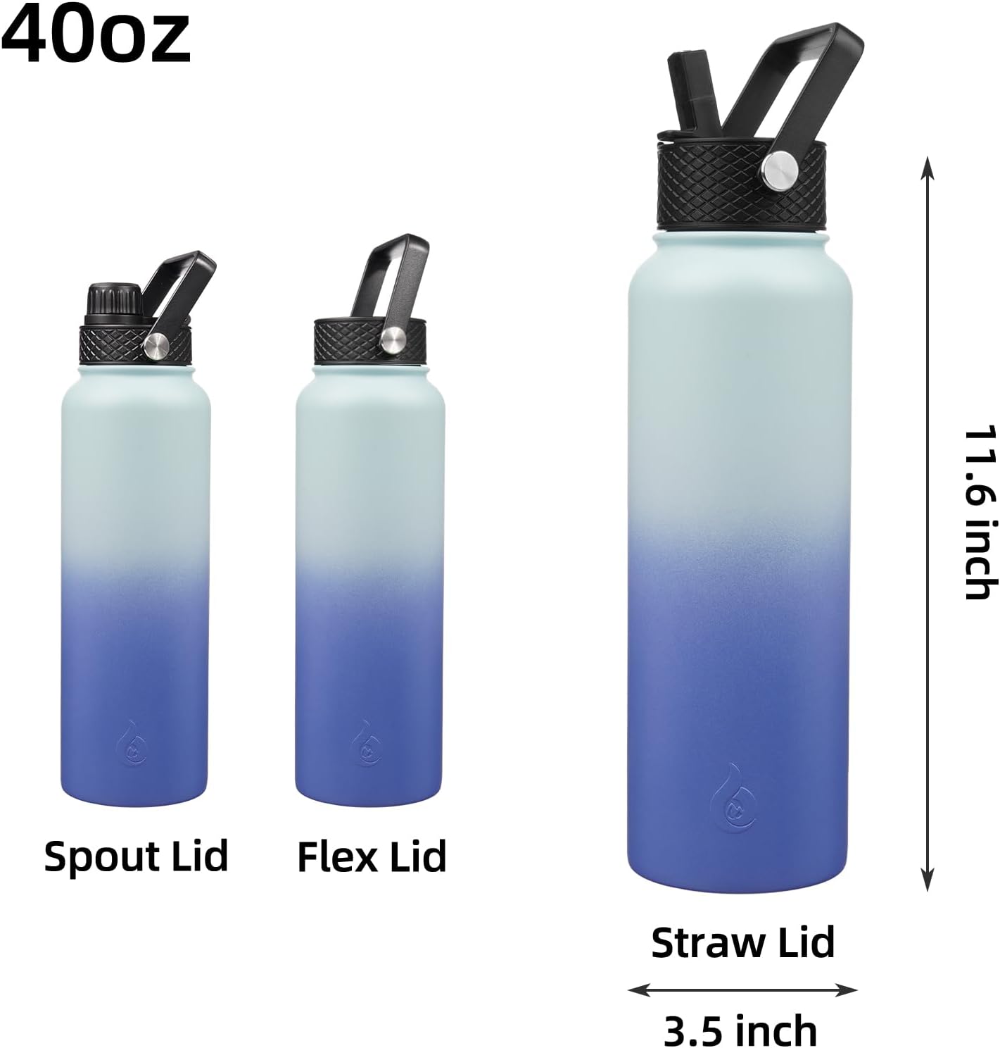 BJPKPK Insulated Water Bottles with Straw Lid, 40oz Cold & Hot Thermo, Stainless Steel Metal Water Bottle with 3 Lids, Reusable Thermo, Cups, Mugs, Tumblers -Sky - Image 2