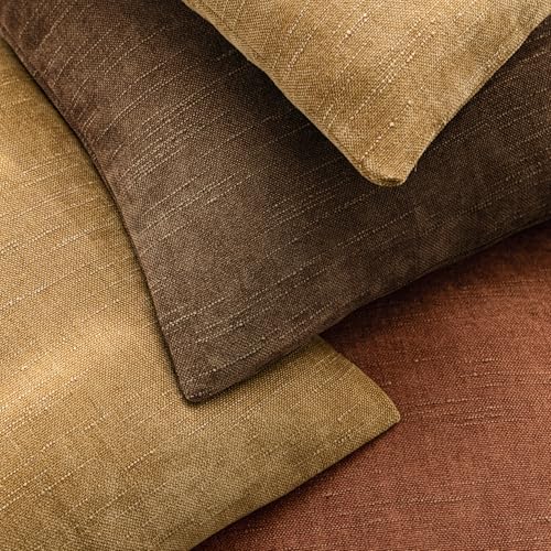 Image of Foindtower Set of 2 Soft Textured Chenille Throw Decorative Pillow Covers Square Accent Solid Cushion Cover Cozy Neutral Farmhouse Pillow Case for Couch Sofa Bedroom Living Room 22x22 Inch,Dark Bronze