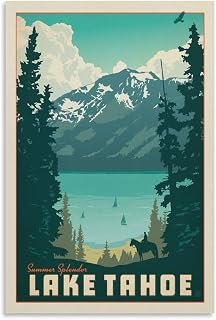 USA Vintage Travel Poster Lake Tahoe Summer Splendor Art Poster Canvas Painting Decor Wall Print Photo Home Modern Decorative Posters Framed/Unframed 16x24inch(40x60cm)