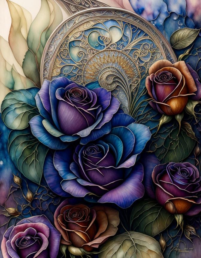 Art Nouveau Fleur Aquarelle Meechi toile murale pour raviver un mur blanc triste 50x70 cm