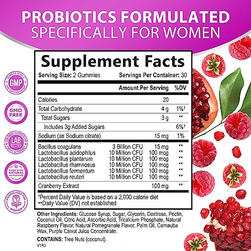 Probiotics for Women Gummy with Cranberry, 3 Billion CFU Guaranteed with 6 Diverse Strains, Womens Probiotic for Digestive, Vaginal & Urinary Health, Immune Support Gummies, Non-GMO - 60 Gummies - Image 3
