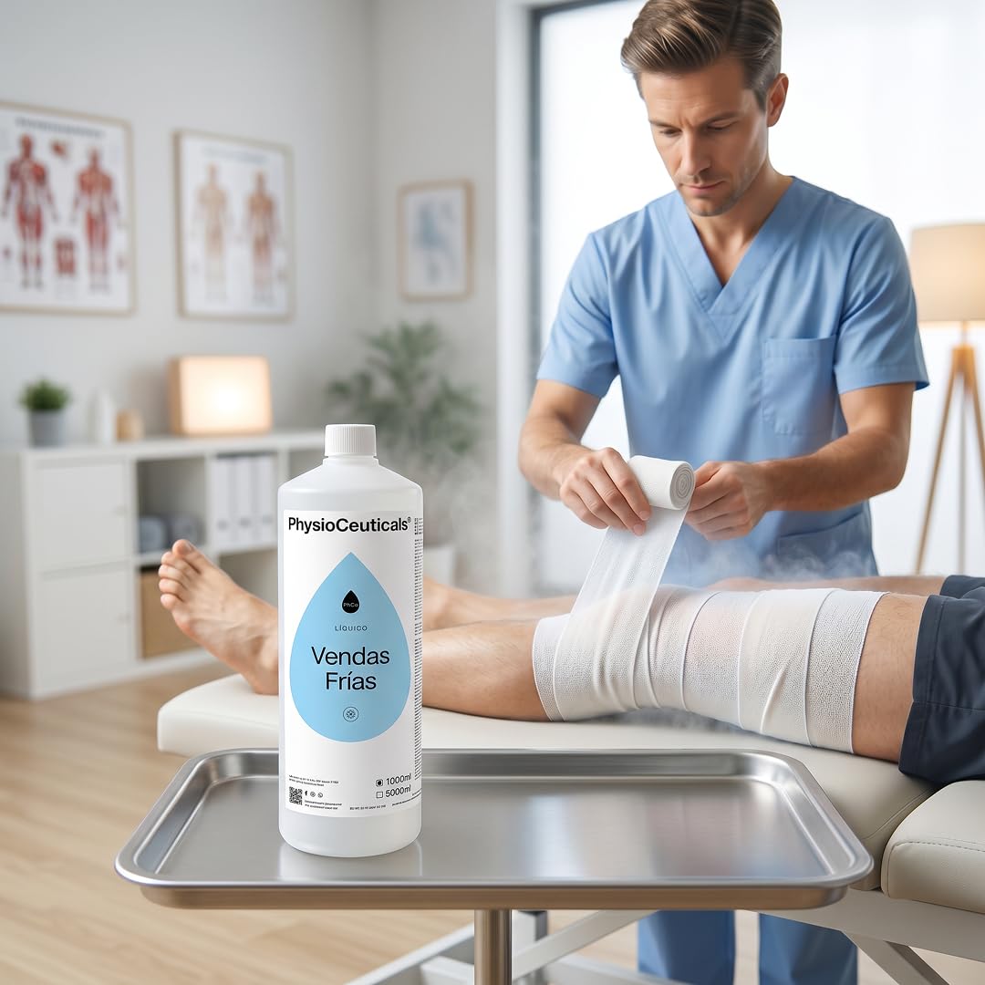 PHYSIOCEUTICALS - Líquido Vendas Frías Profesional 1000ml - Efecto Crioterapia notable con Fucus, Mentol y Alcanfor - Ideal para Especialístas