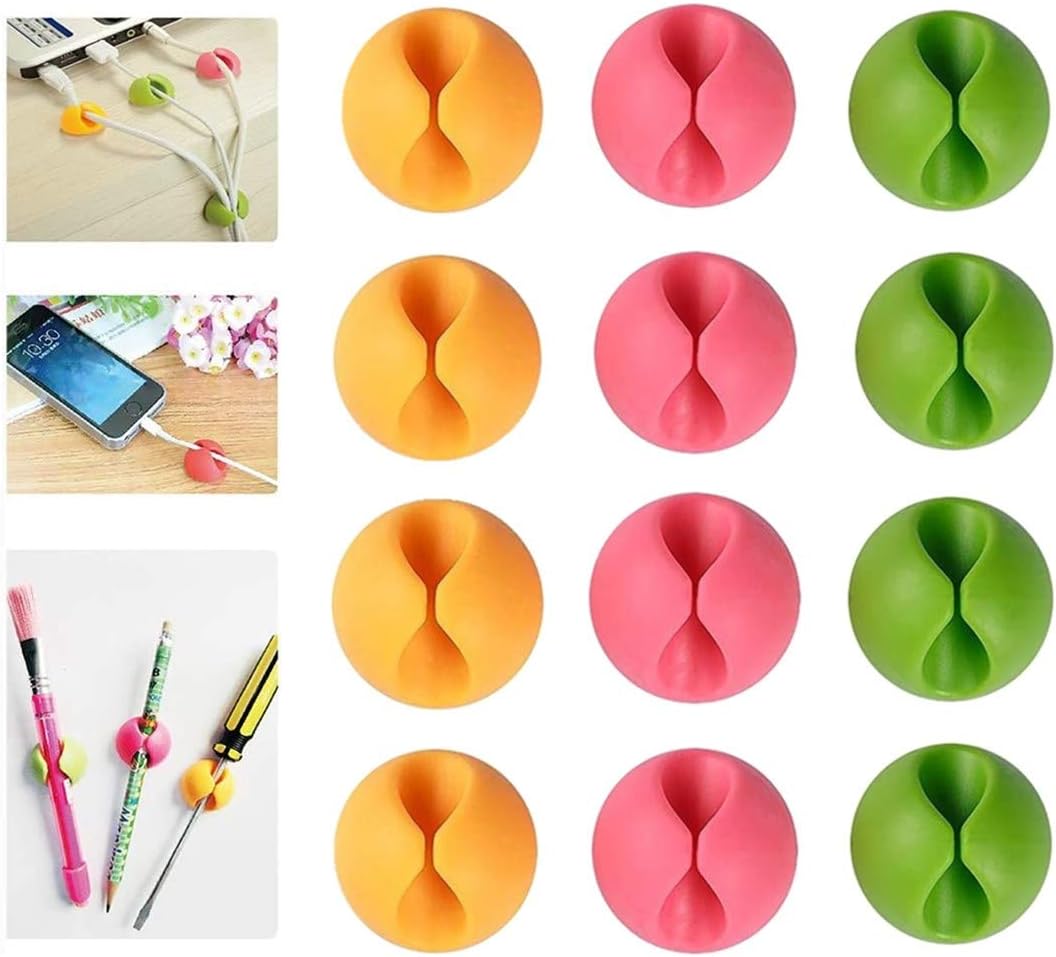 StudentsZone 12-Pack Adhesive Cable Clips, Cord Organizer, Cable Management, Color Cable Organizer, Cord Holder, Wire Organizer, for Desk, Nightstand, Car, Charging or Mouse Cord