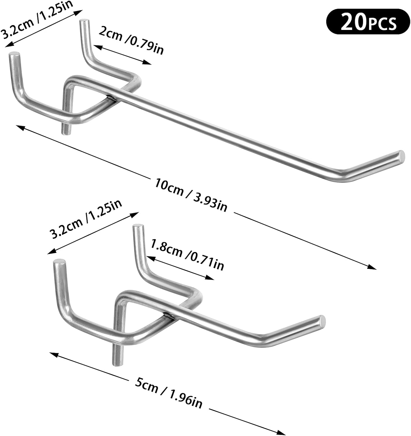 40PCS Pegboard Hooks, (5cm & 10cm)Single Steel Pegboard Hooks Panel