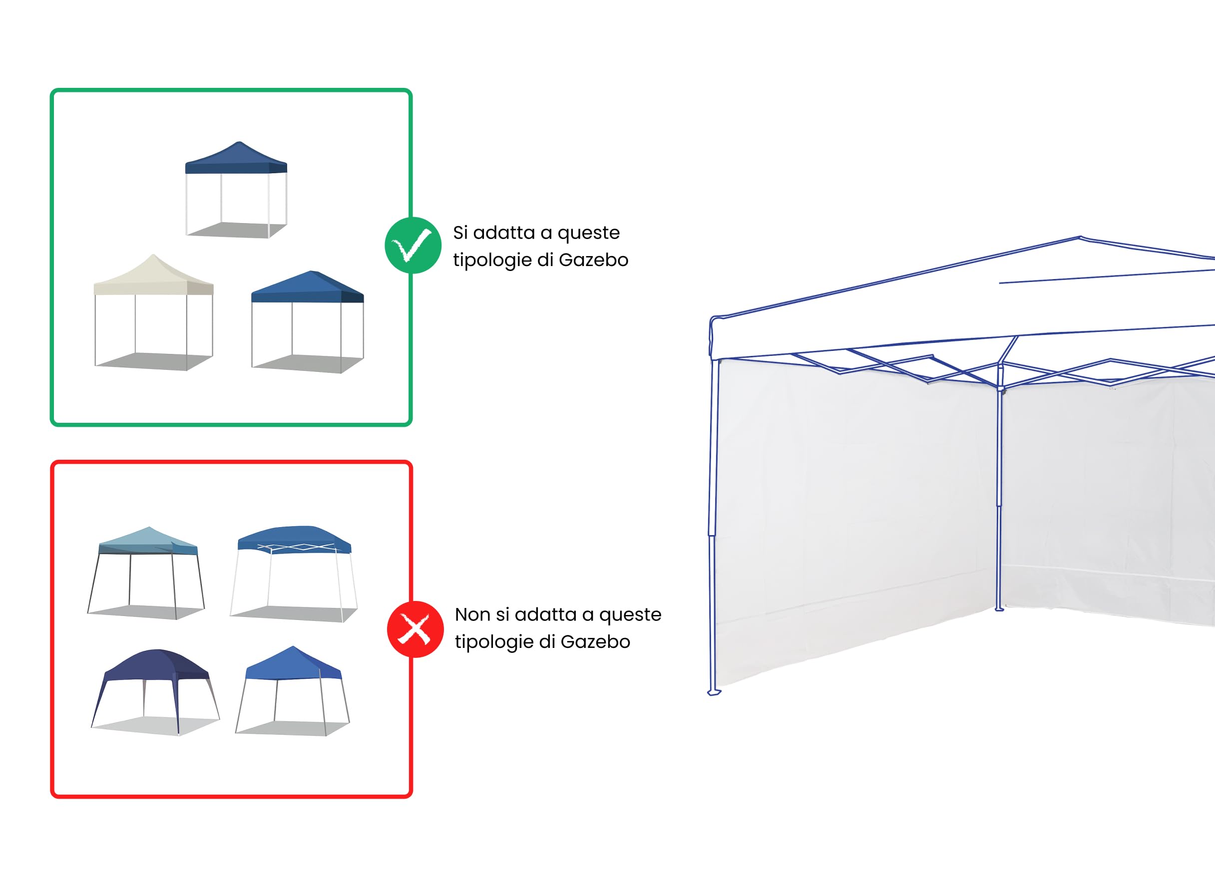 Set 3 Pareti Laterali Bianche Impermeabili Per Gazebo 3x3, 290x180cm con Fascette in Velcro | Paratia Tenda Laterale Idrorepellente per Gazebo