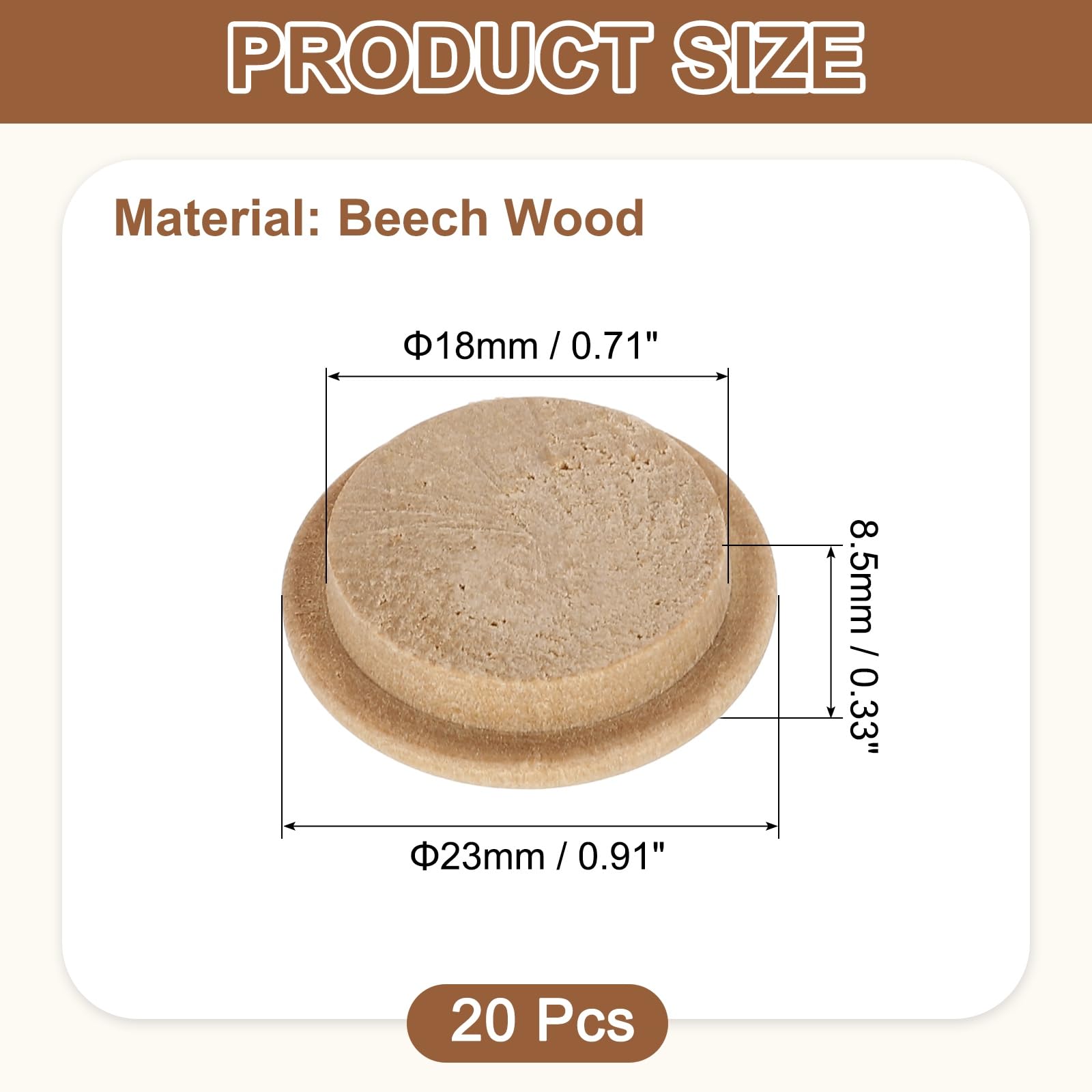 uxcell 20Pcs Wood Button Plugs, 18mm / 0.71