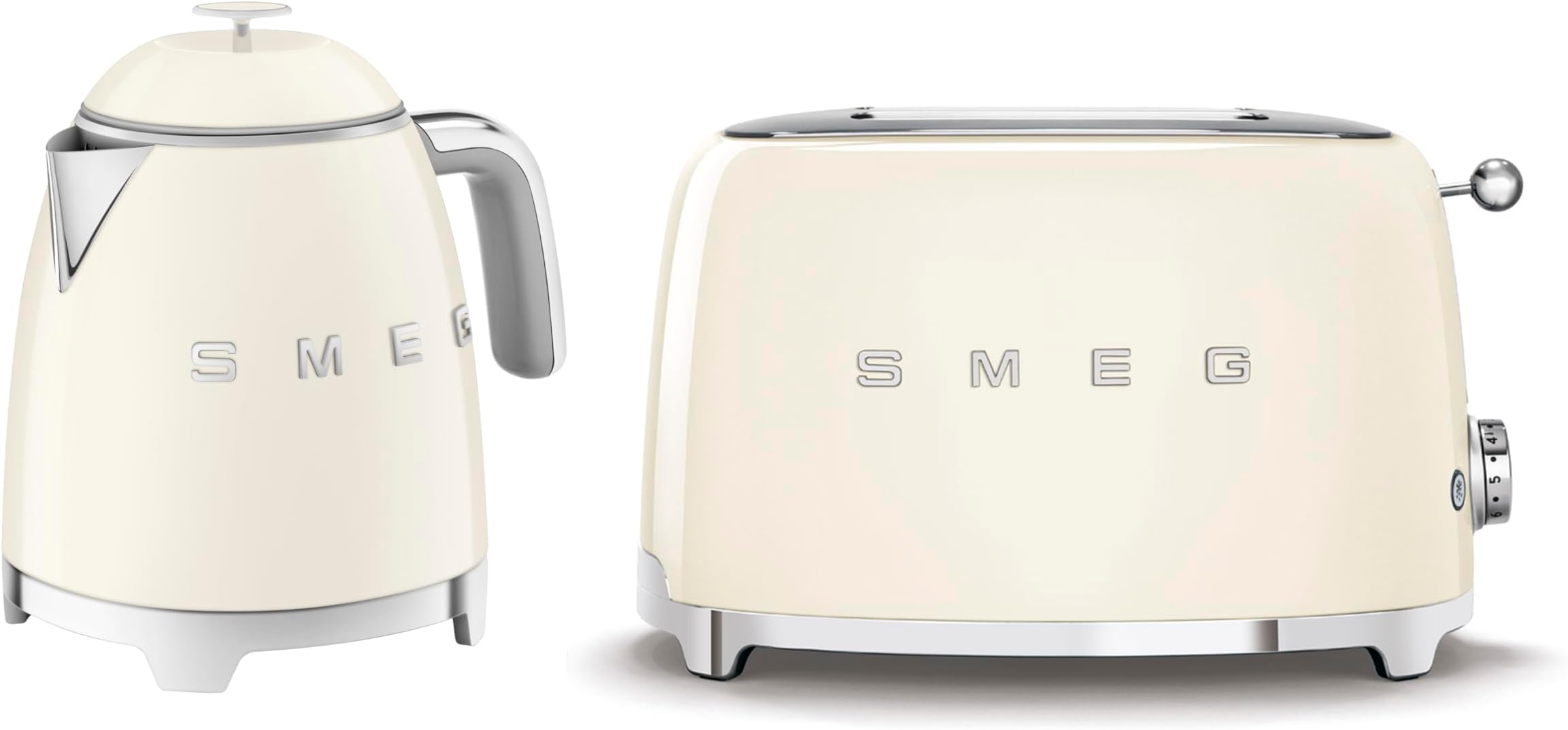 50’s Style Retro Range Breakfast Set, 0.8L 1400W Mini Kettle and Multi-Functional Control 2-Slice 950W Toaster, Cream, KLF05CRUK/ TSF01CRUK