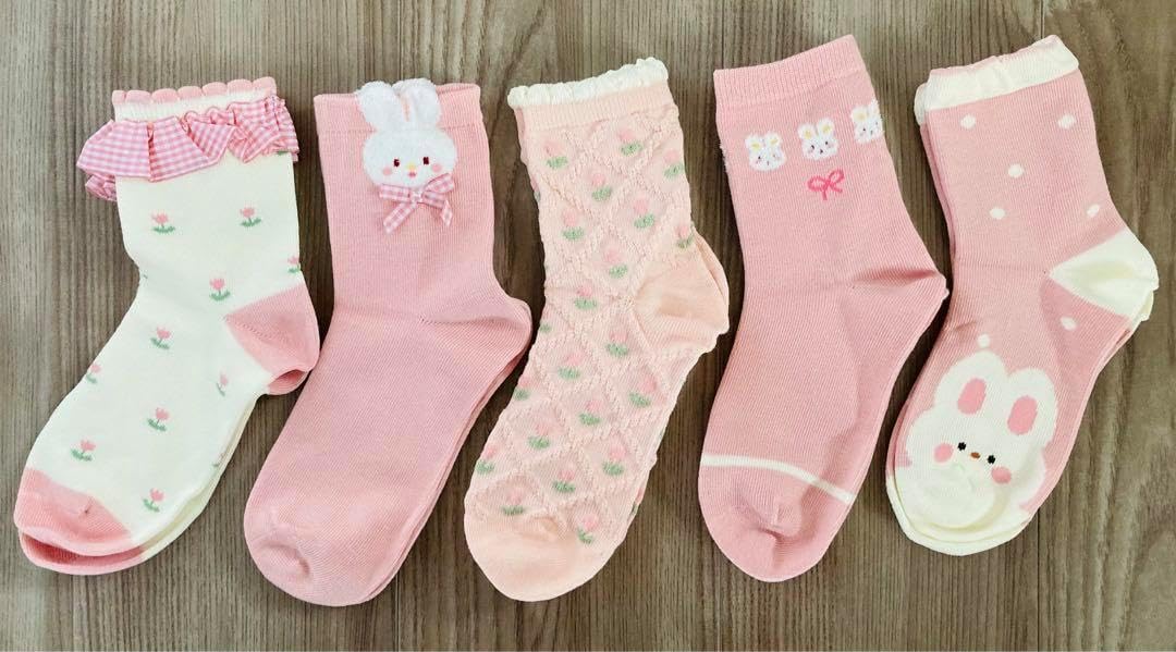 【正規販売店】5足セットうさぎ 子供靴下 キッズ 女の子ソックス ピンク 18-22cm BOA 介護靴