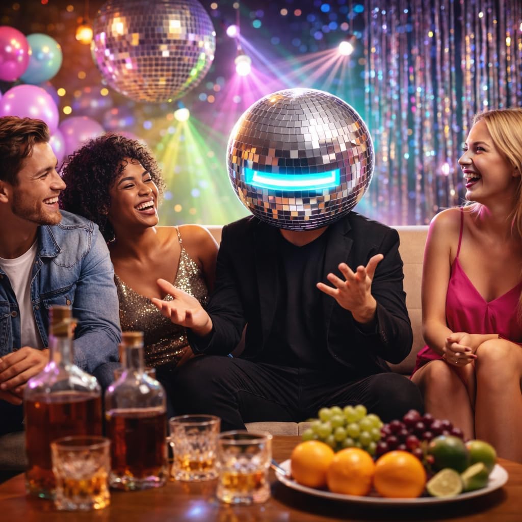 Disco Ball Helmet with Reflective Mirror Glass, Handmade Breathable Disco Helmet Costume Hat for Men Women, Sparkly Party Headwear for DJ Club Bar, Halloween, Festivals (15.7 inches)