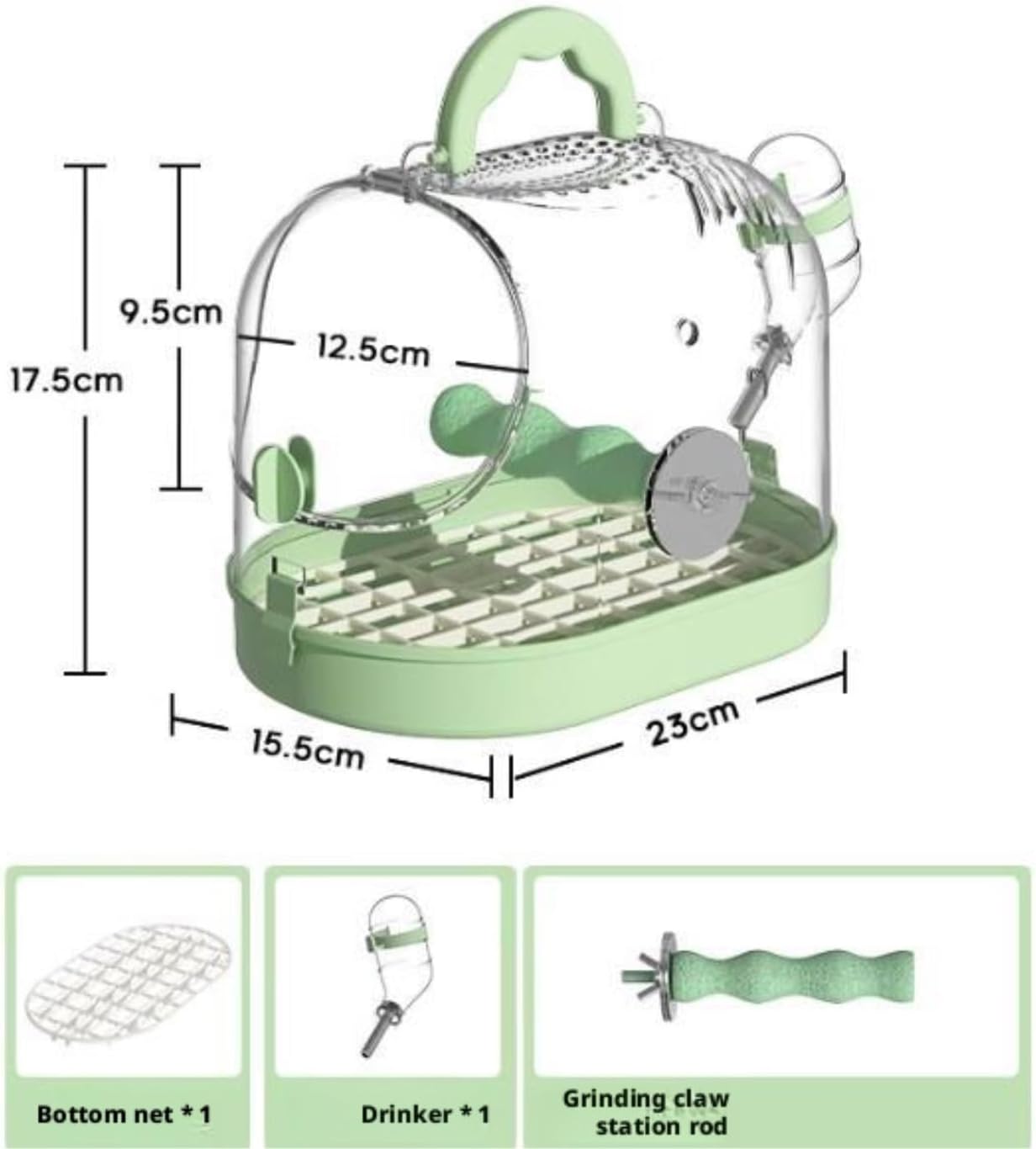 Bird Travel Carrier Outgoing Bird Cage with Handle for Cockatiels(Green)