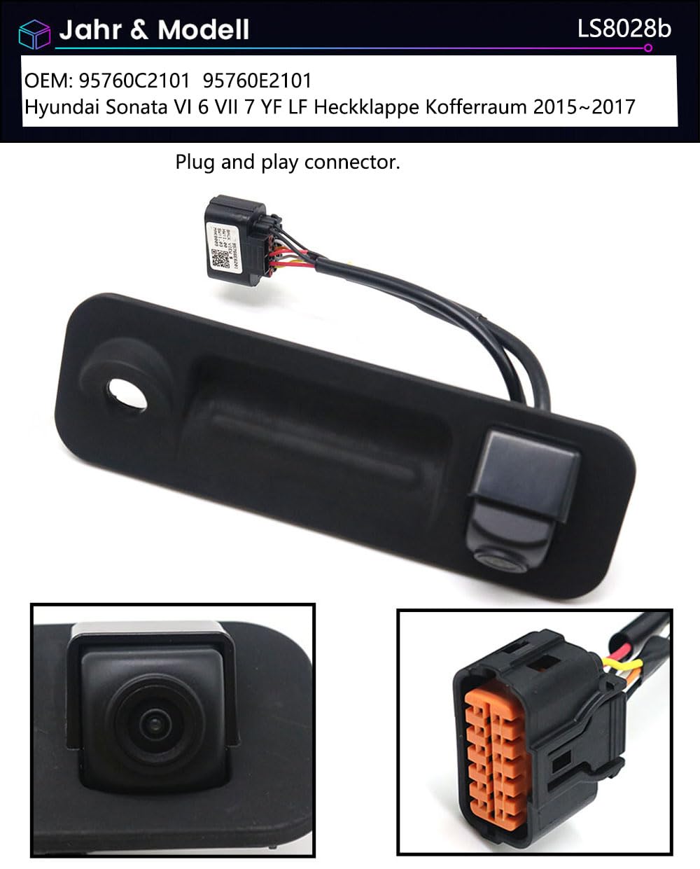 Widoczność w nocy HD listwa uchwytowa kamera pomoc przy parkowaniu, uchwyt bagażnika, kamera cofania z mikroprzełącznikiem, zamiennik do Hyundai Sonata VI 6 VII 7 YF LF tylnej klapy bagażnika 2015~