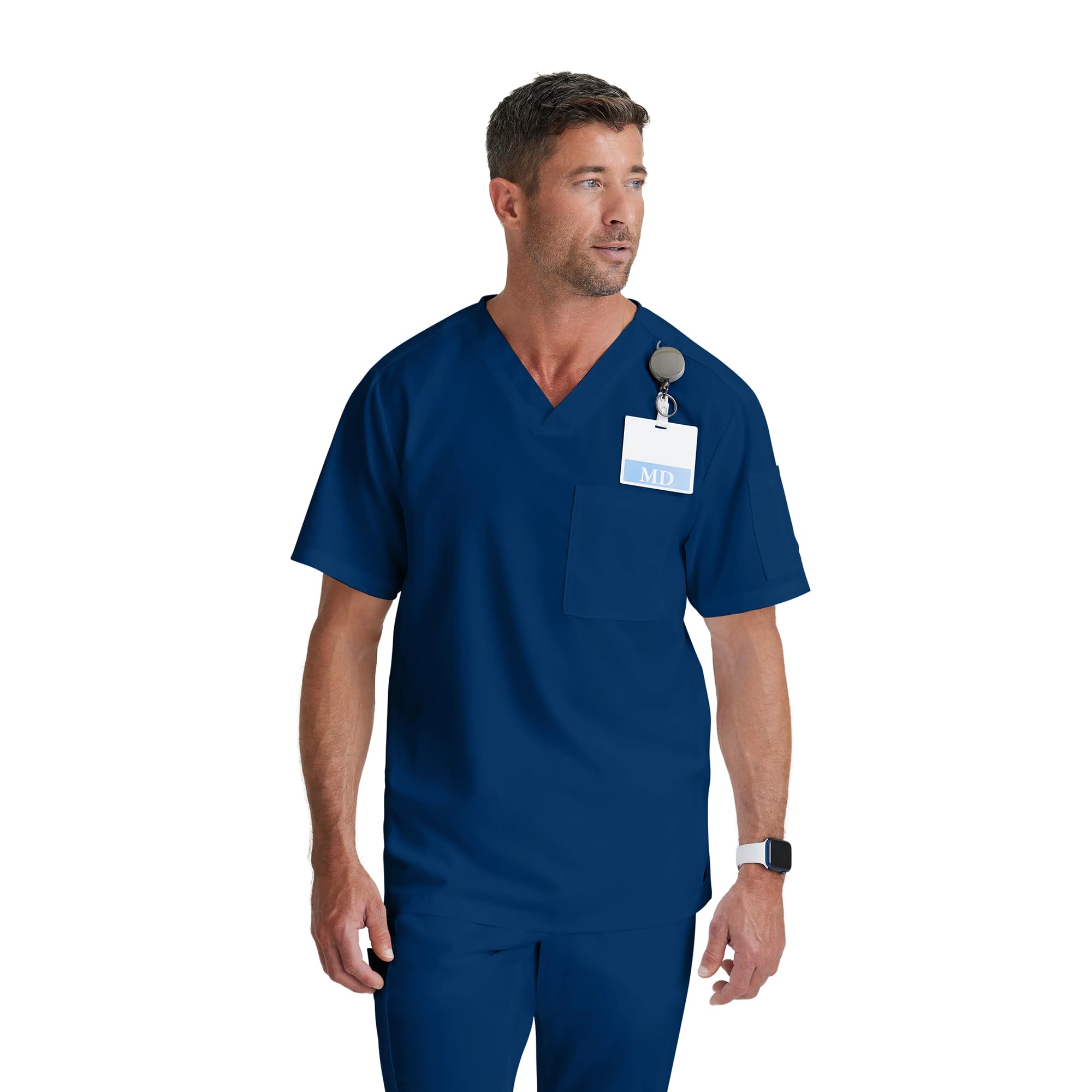 Photo 1 of BARCO Grey’s Anatomy Classic Evan Scrub Top for Men – Indigo, 2-Pocket Lapover V-Neck Scrub Shirt with Natural Stretch, Soil Release Fabric Finish, Soft Touch – 3XL, Regular Fit