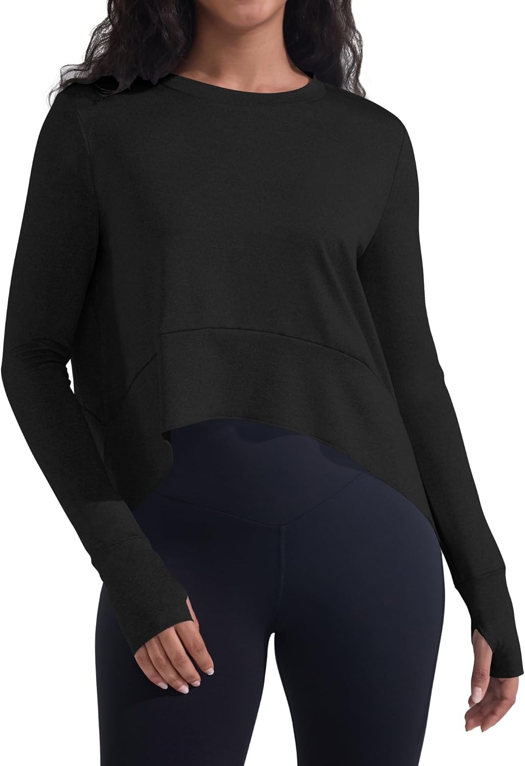 Long Sleeve Workout Tops for Women with Thumb Hole Athletic Gym Workout Cover Up Yoga Shirts Flowy Split Side