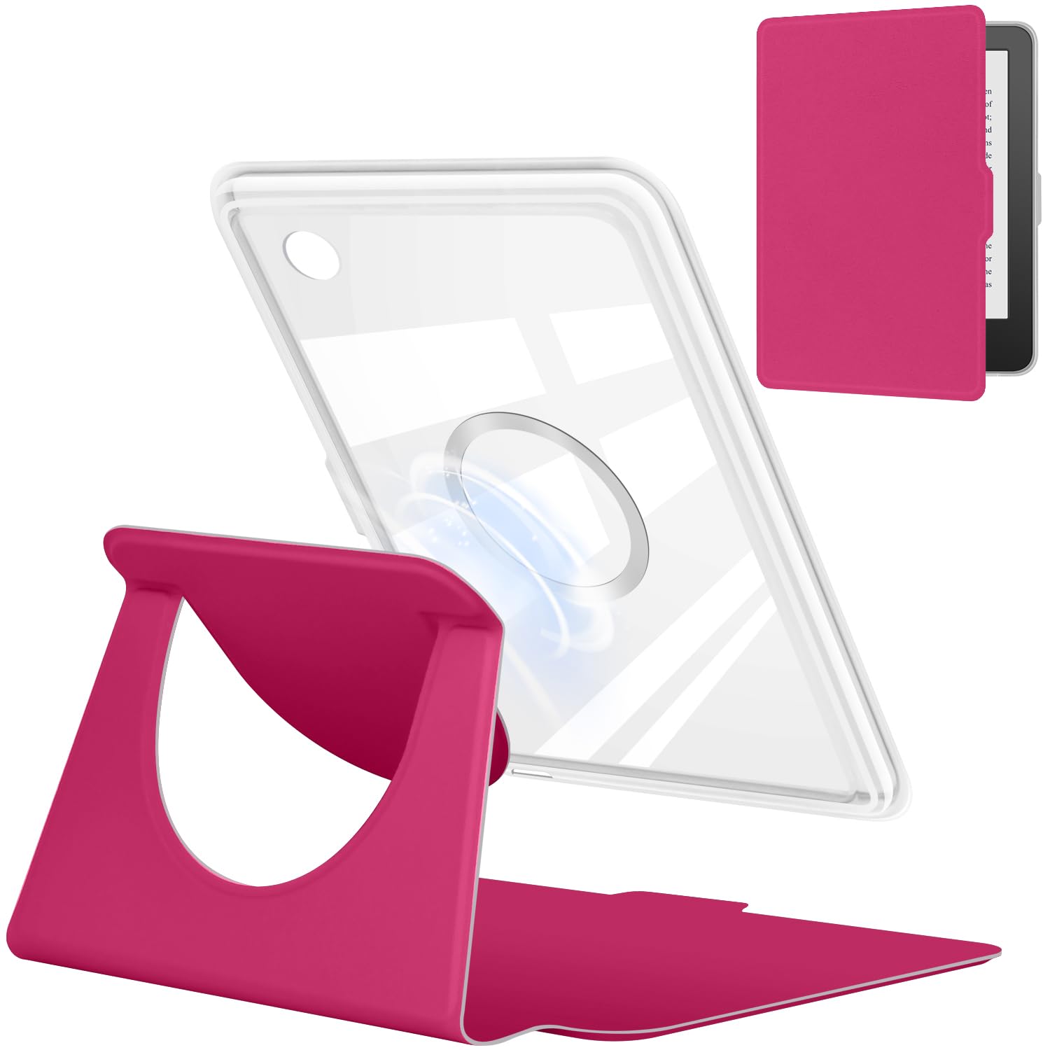 YoungMe Coque rotative à 360 degrés pour Kobo Clara BW 2024 de 6" sorti, design magnétique amovible housse de protection réglable avec dos transparent et veille/réveil automatique
