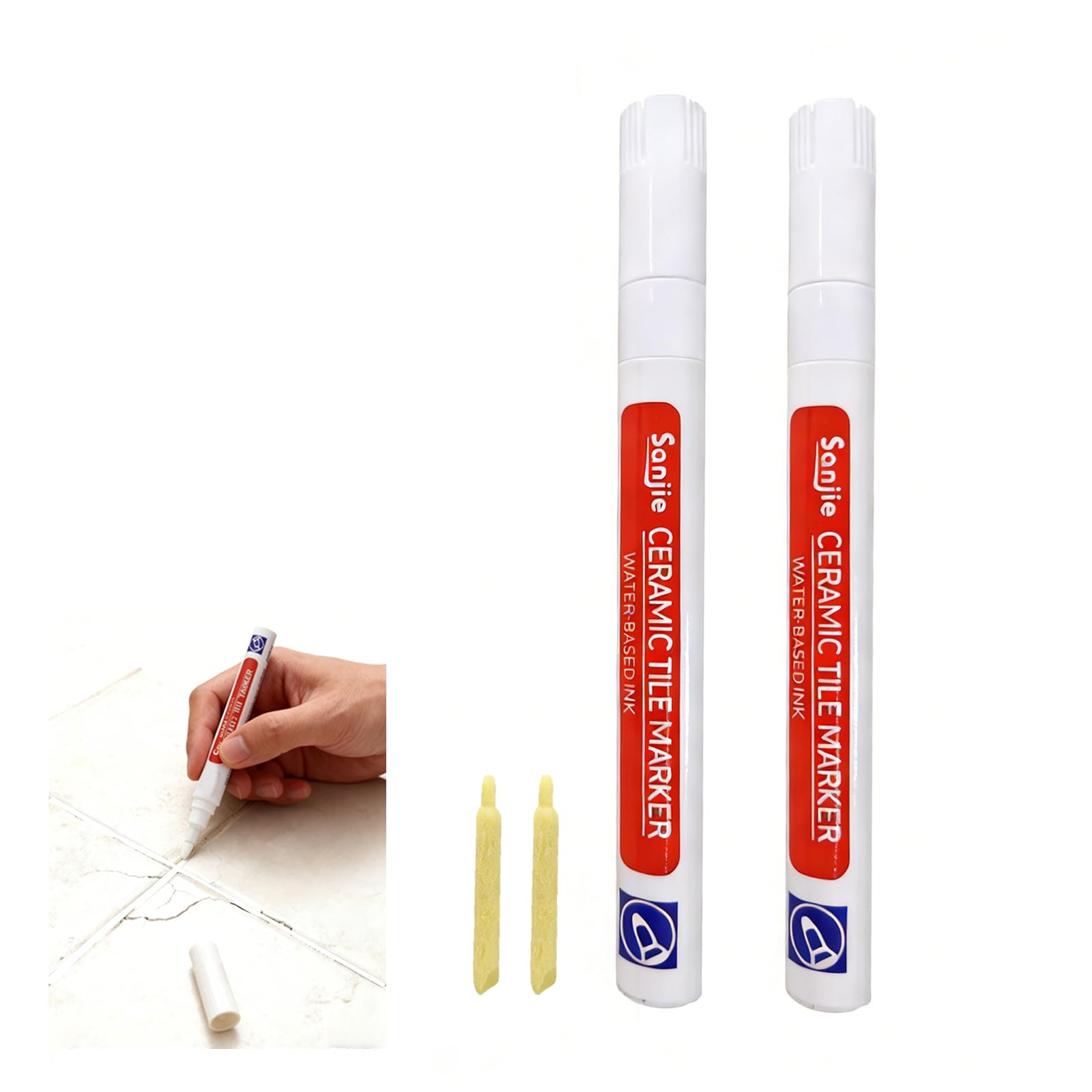 2 Pezzi Piastrelle Stuccare Sigillante Penna, Pennarello Fughe Piastrelle, Pittura Pennarelli Riparare, Compatible per Stuccare e Sigillare Giunti di Bagno e Cucina (Bianco)