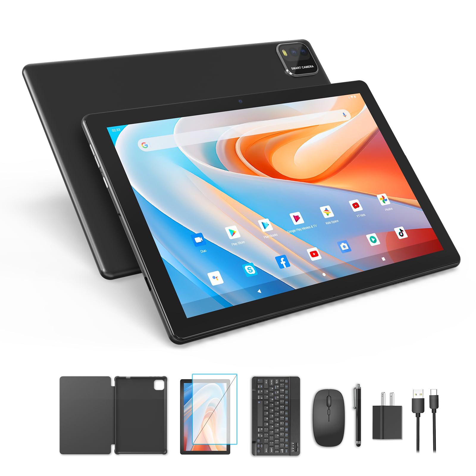 PUTECCH Tablet 10 inch Android 14 Tablets 2024 Newest, 6GB RAM 64GB ROM 1TB Expanded, 6000mAh Battery, 5G Wi-Fi 6, 2MP+8MP Dual Camera, Bluetooth, 1280 * 800 FHD IPS Tablet with Keyboard(Black)