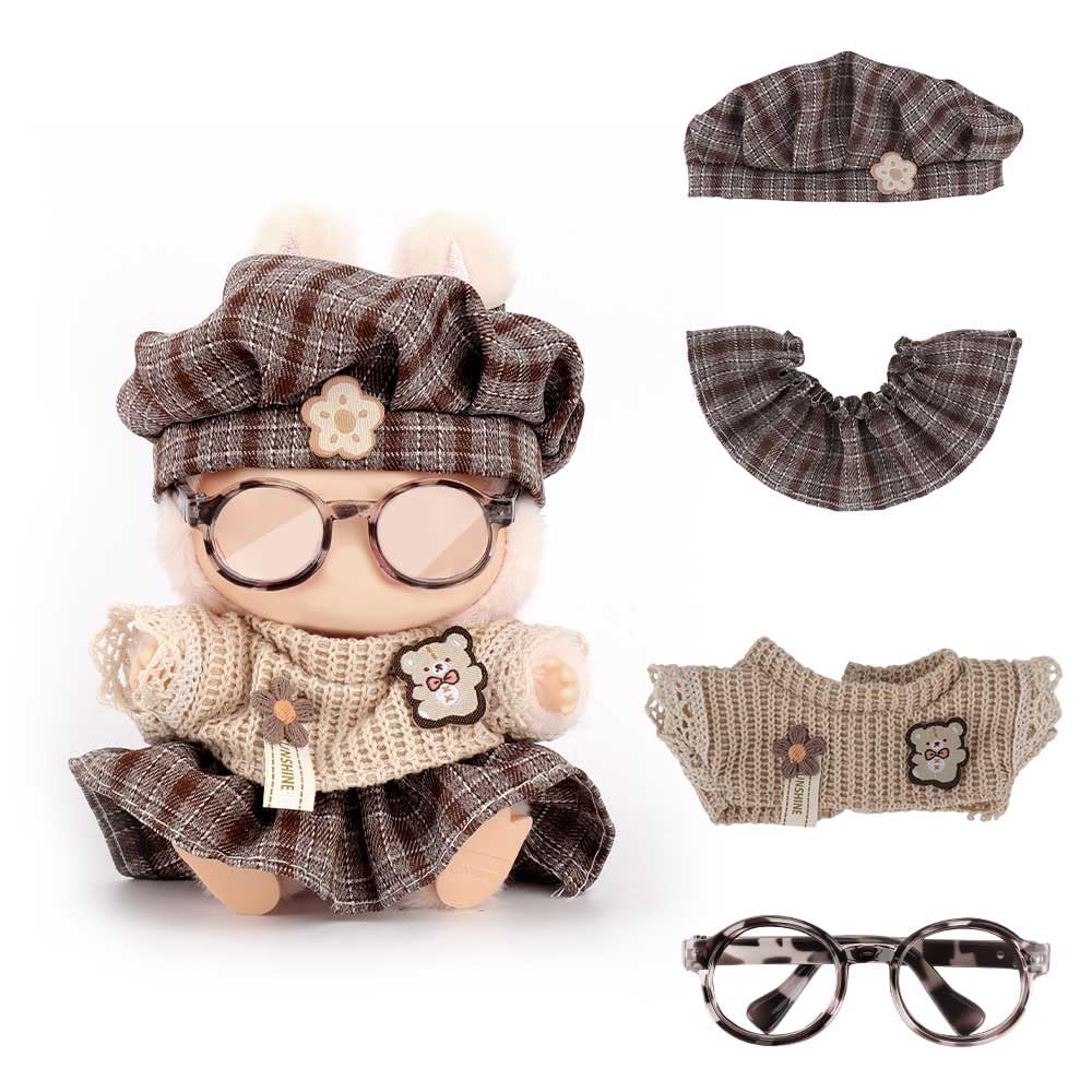WALLFID Doll Clothes for Labubu 4-Piece Outfit Set for 17cm Dolls , Fashion Outfit with Hat,Top,Pants & Accessories