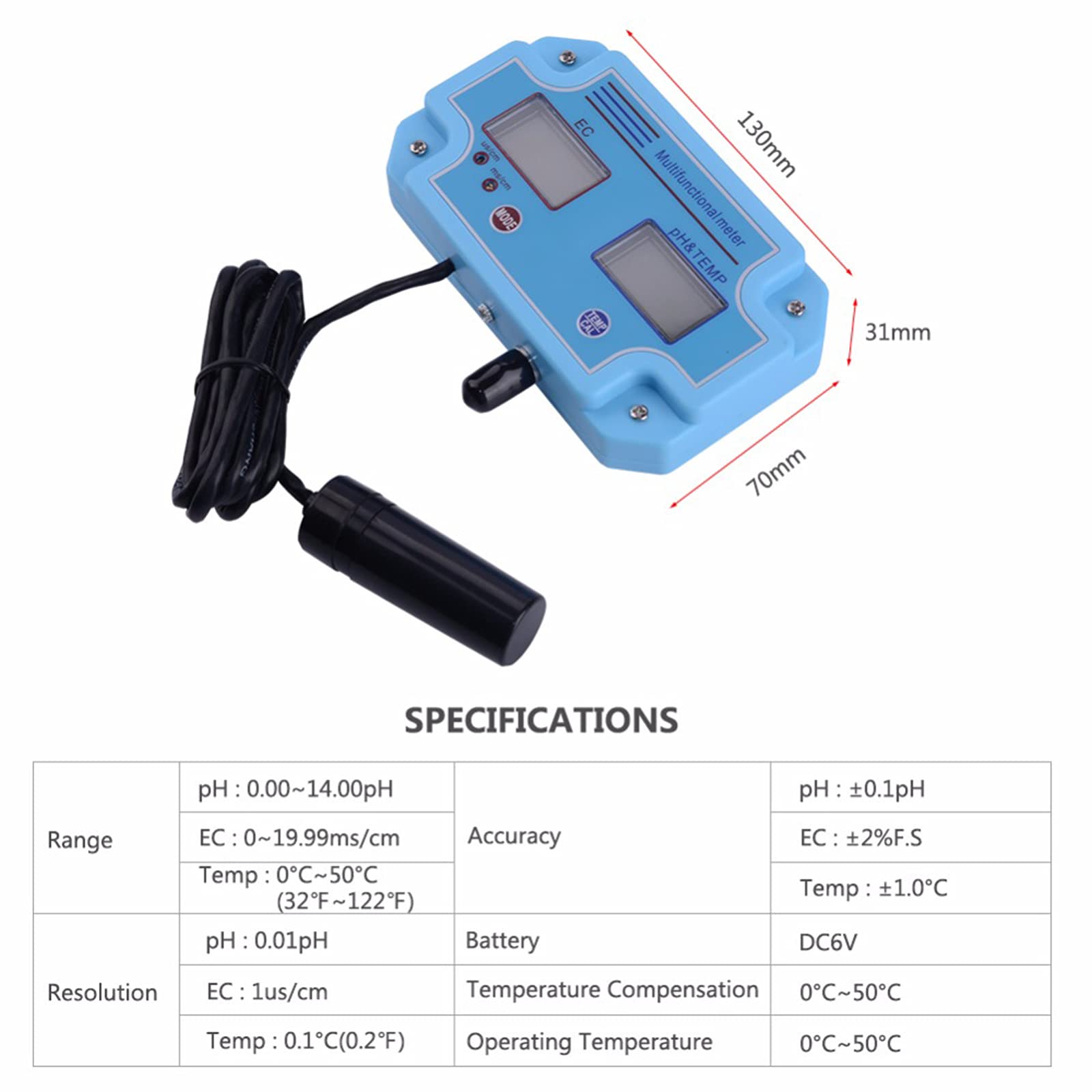 Comprobador digital LED PH y EC con herramienta de equipo de monitoreo de alta precisión 2 en 1