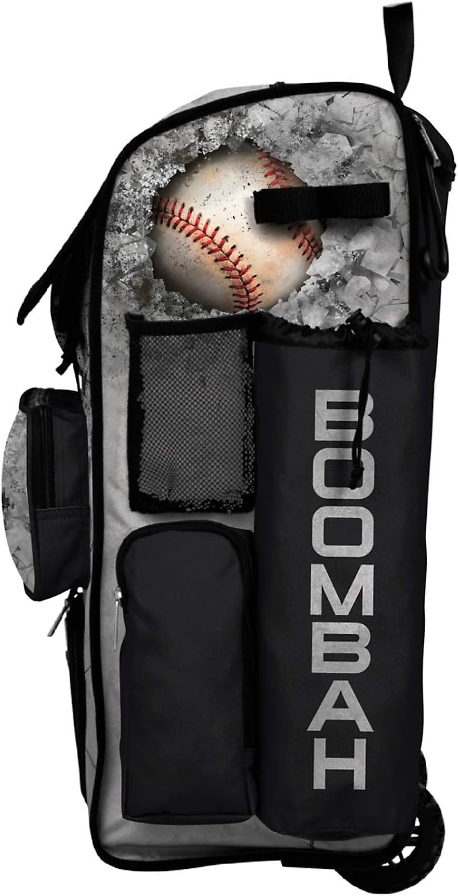 Boombah Rolling Superpack 2.0 Baseball/Softball Gear Bag - 23-1/2" x 13-1/2" x 9-1/2" - Crusher Black/Gray - Telescopic Handle - Holds 4 Bats - Wheeled Version