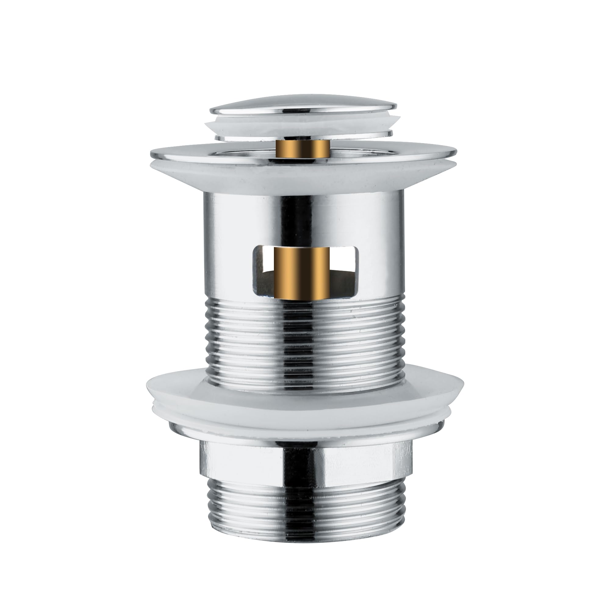 Basin Waste Slotted Pop Up Waste for Bathroom Sink Click Clack Brass Sprung Plug Waste Without Overflow | Chrome 1 Pack