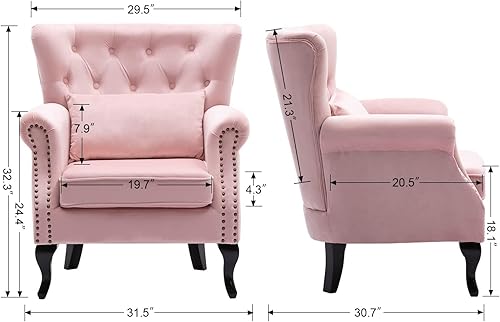 Miniatura 3 de chairus Silla decorativa moderna de mediados de siglo, cómoda silla individual copetuda, sillón con respaldo alado con almohada para club, sala de