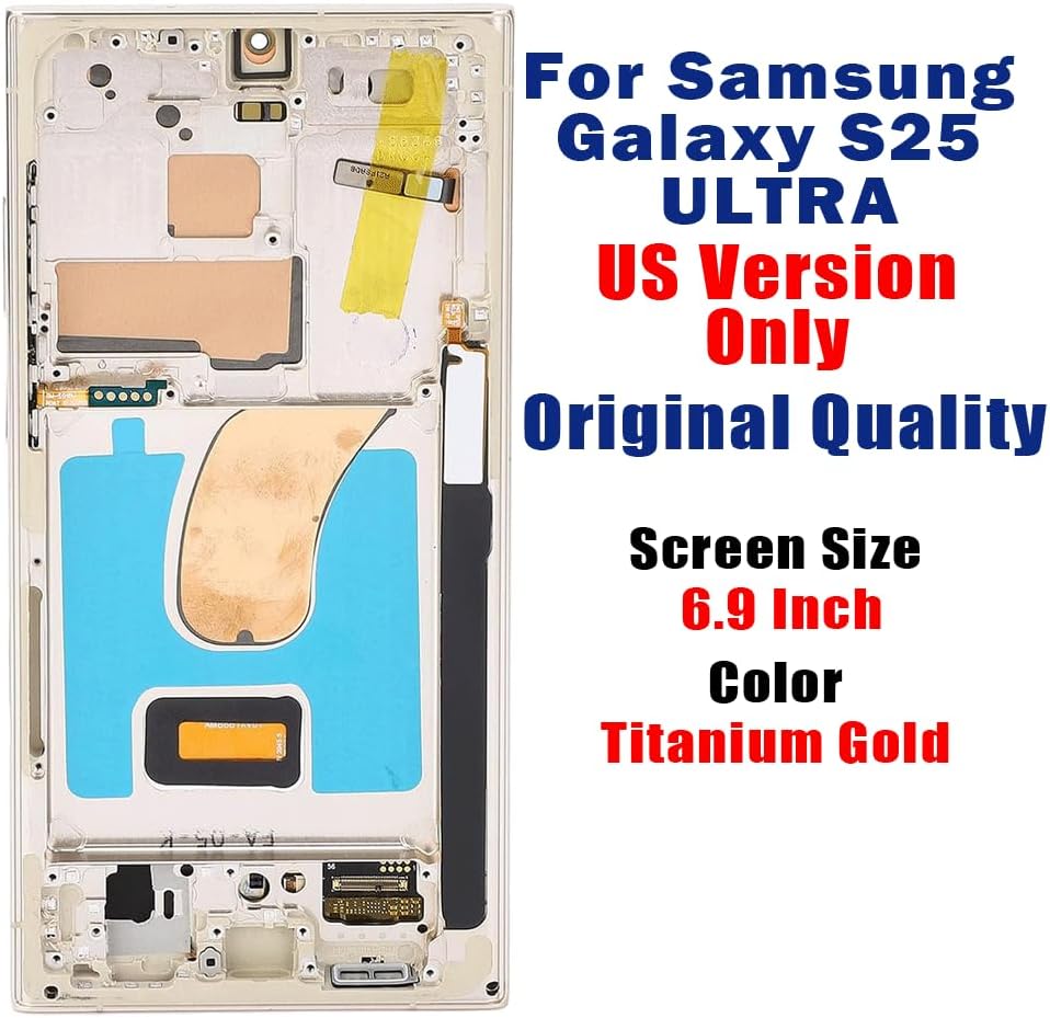 Original OEM Quality for Samsung Galaxy S25 ULTRA Screen Replacement - US Version Replacement Kit with 6.9-inch AMOLED Display, Touch Digitizer with Gold Frame, LCD Assembly