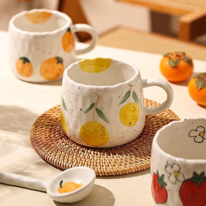 Coffee Mug 12oz Summer Cute Ceramic Cup with Handpainted Fruit Pattern, Lemon Tea Cup Gift for Coffee Lover, Birthday Gift for Latte Milk - Image 2