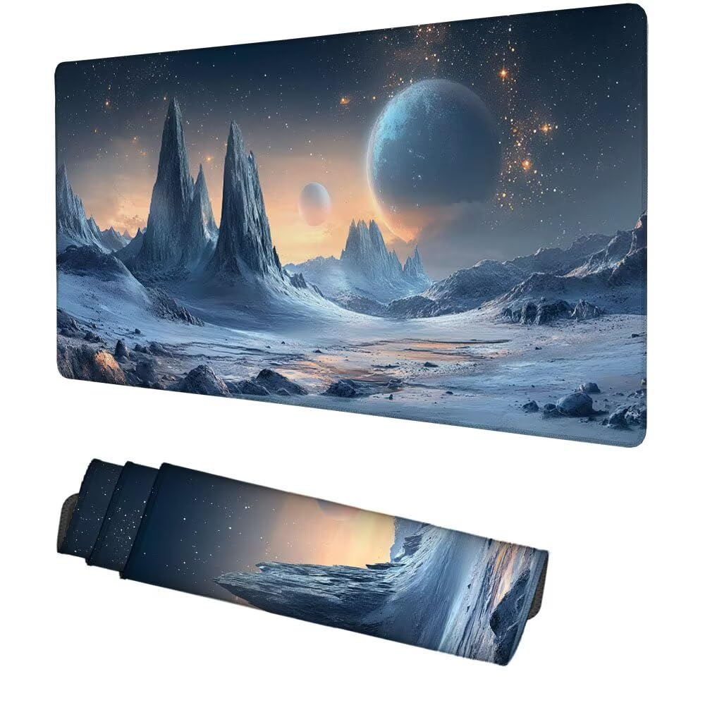 Podkładka pod mysz XXL 1000 x 500 x 3 mm planeta mysz do gier górska mata na biurko, akcesoria do gier, wysoka precyzja i szybkość ze zszytymi krawędziami i antypoślizgową podstawą, do biura, domu f