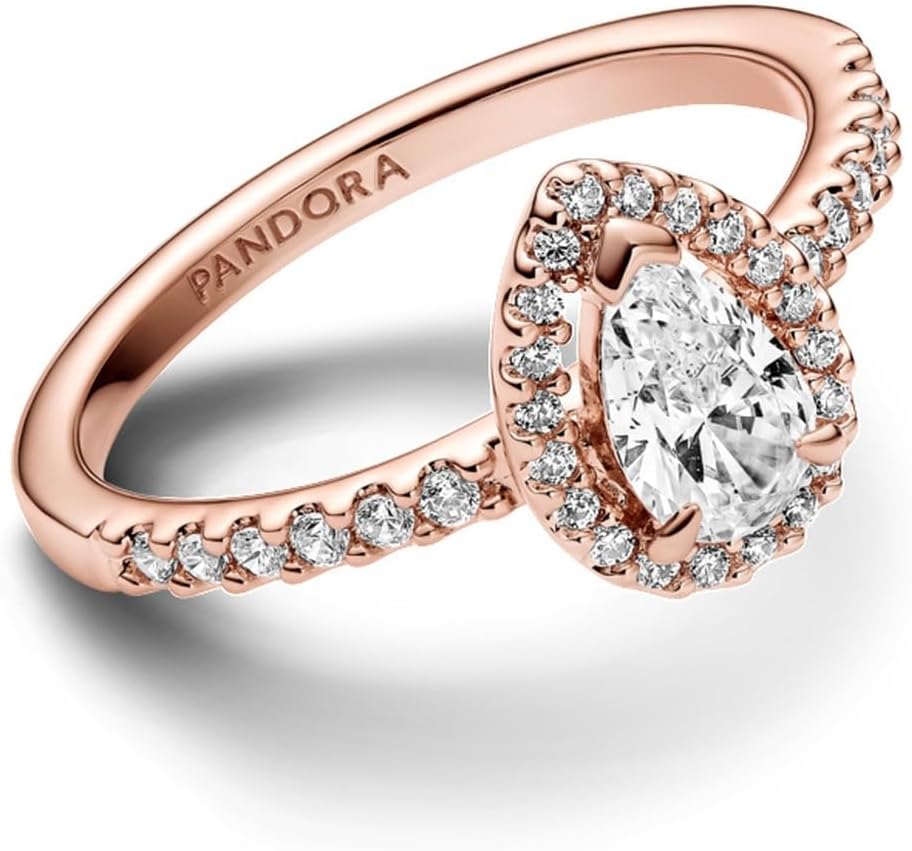 PANDORA Timeless Sparkling Pear Halo Ring - Layering or Stackable Ring - Ring with Clear Cubic Zirconia - Gift for Her - Jewelry for Women with Gift Box