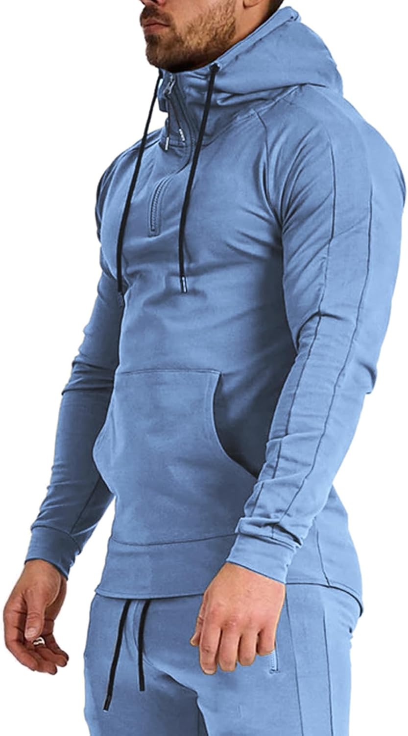 GYMELITE Men's 1/4 Zip Fashion Pullover Hoodie Athletic Workout Fit Cotton Hooed Sweatshirts Casual Long Sleeve with Pocket - Image 2