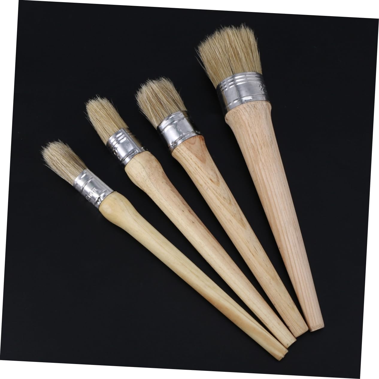 Pennello Rotondo per Pittura a Manico lungo 4 Pezzi, Legno | Set Professionale con Setole Naturali, per Stencil e Decorazioni Casa, Accesso Agevole a Fessure Difficili