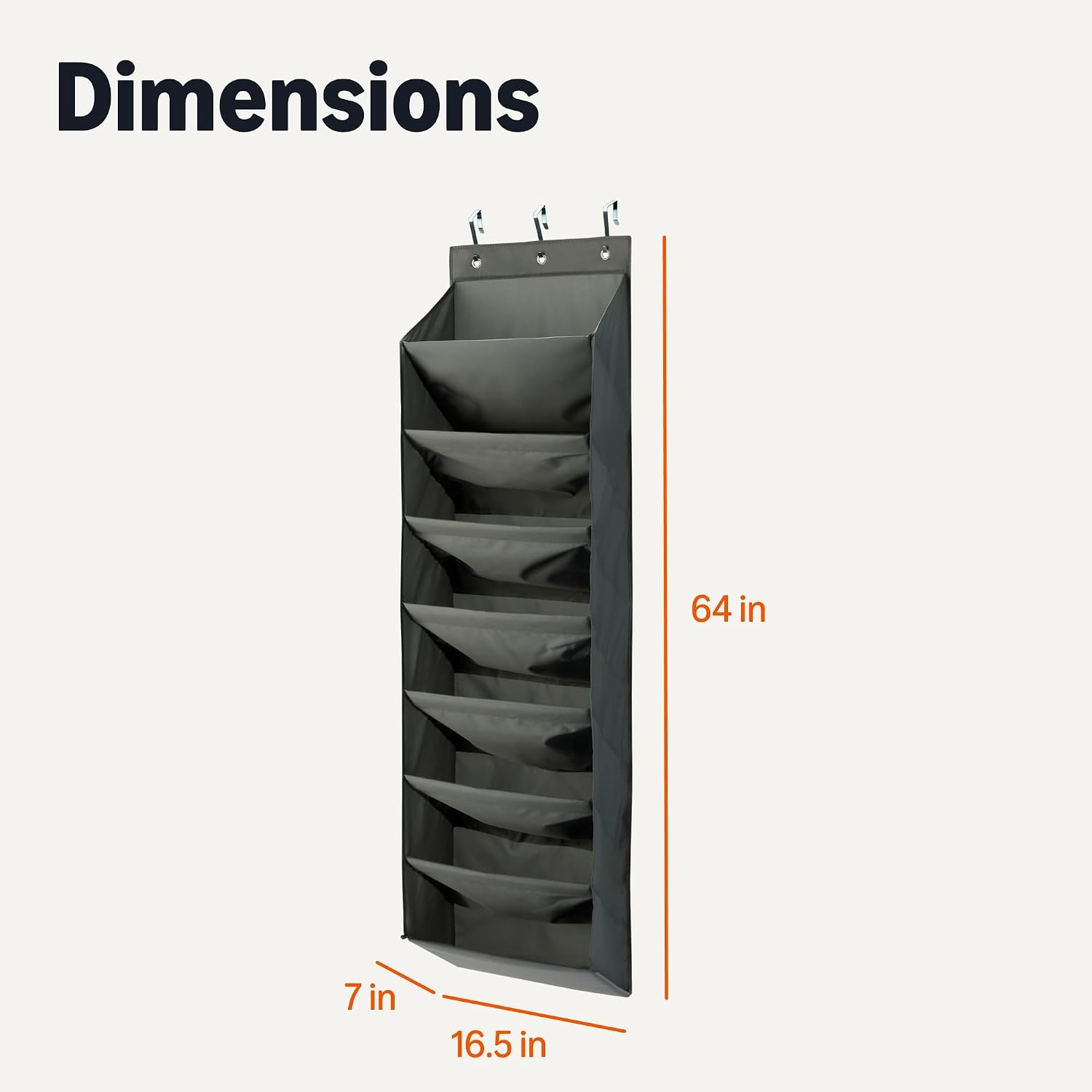 Amazon Basics 8 Tier Over the Door Shoe Organizer, Large Capacity Space Saving Hanging Shoe Storage for Closet and Dorm, Dark Grey