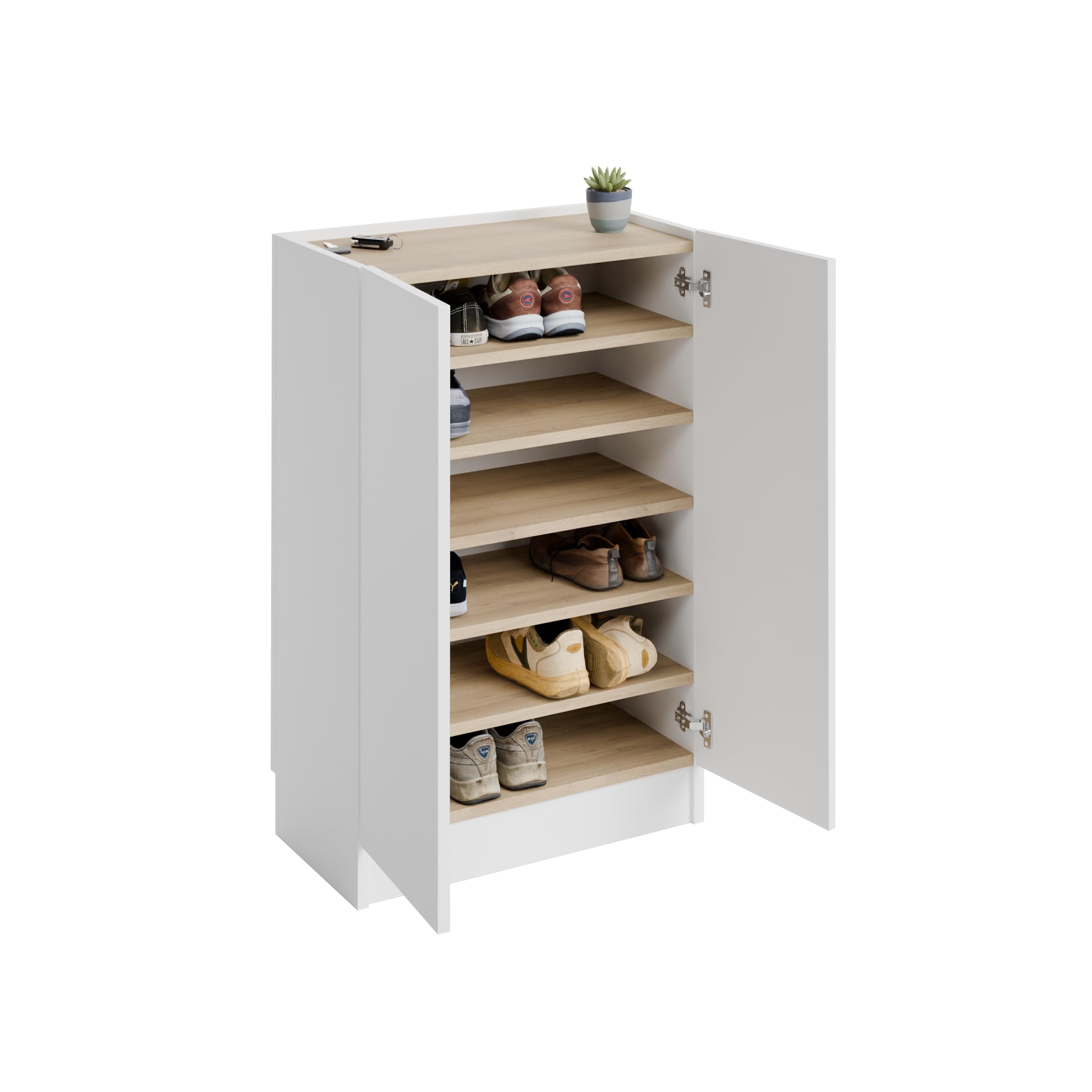 Zapatero Blanco Roble 100 x 72 x 34,1 cm, Armario Zapatero de Melamina 19 mm con 2 Puertas y Baldas Regulables para Entrada, Pasillo, Recibidor y Dormitorio