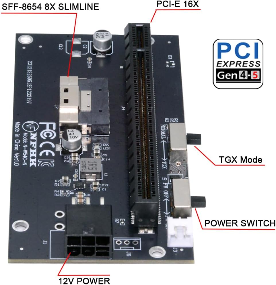 CY Slimline 8X SFF-8654 74Pin to PCIE PCI-Express 16x Adapter TGX with PCI-E 6Pin Power Switch Port