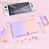 Vista 6 de DLseego Switch OLED Protective Case Dockable Hard Shell Anti-Scratch Cover Joycon Accessory Skin with 6PCS Thumb Grips Caps and 2Pc Screen