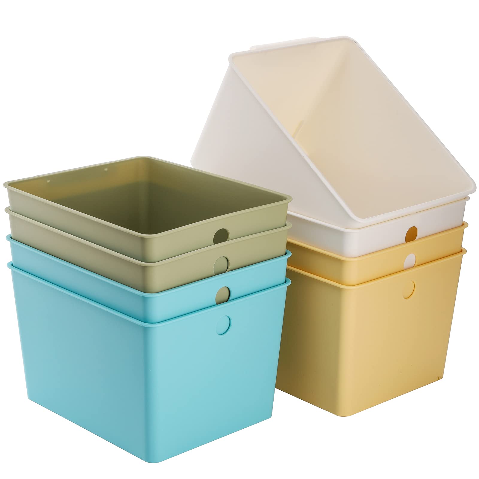 Kingrol 8 Pack Plastic Storage Baskets, Stackable Food Storage Organizer Bins for Home, Office, Nursery, Laundry Shelves Organizer, 9.5 x 7.5 x 6 Inch